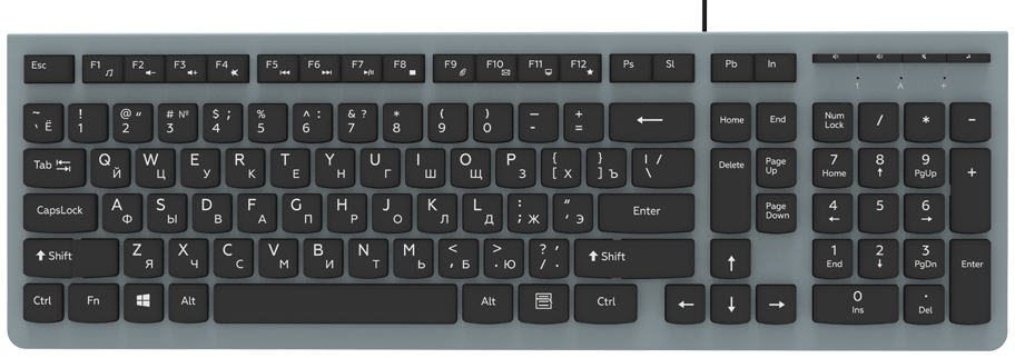 

Клавиатура проводная Ritmix RKB-400, мембранная, USB, серый, RKB-400