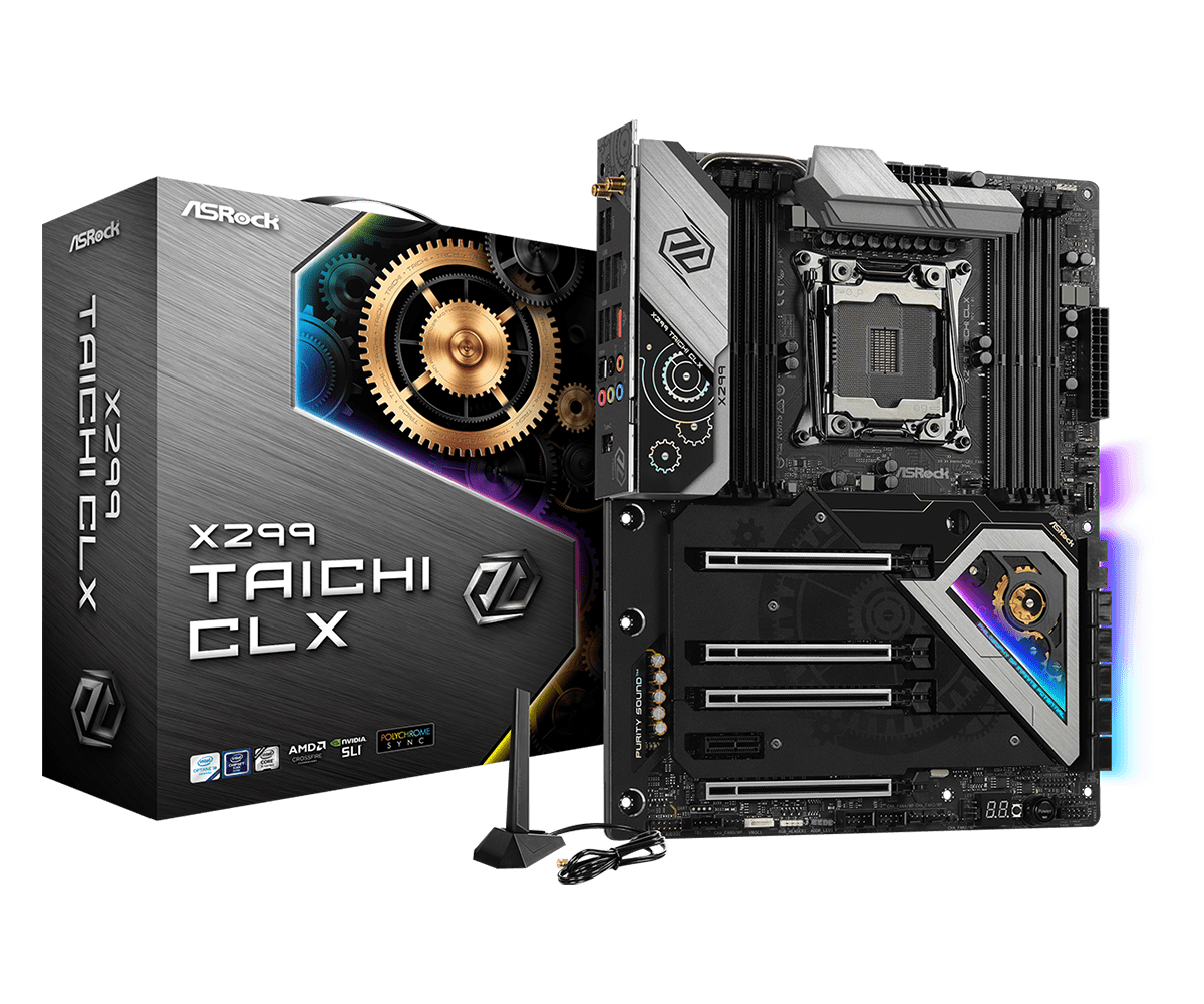 

Материнская плата ASRock X299 TAICHI CLX, Socket2066, Intel X299, 8xDDR4, 4PCI-Ex16, 10SATA3, 7.1-ch, GLAN, 2.5GLAN, 4 USB 3.2, 1 USB Type-C, ATX, Retail, X299 TAICHI CLX