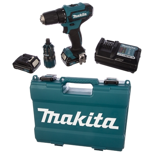 Дрель-шуруповерт Makita DF333DWYE4, аккумуляторный, 30 нм, 1700 об/мин, 12V, 1.5 А·ч, Li-Ion, два акб, быстрозажимной патрон, 1.1 кг