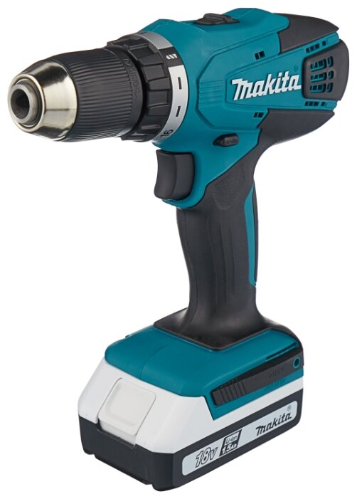 Дрель-шуруповерт Makita DF457DWLE, аккумуляторный, 42 Н·м, 1400 об/мин, 18V, 1.5 А·ч, Li-Ion, два акб, быстрозажимной патрон, кейс, 1.7кг