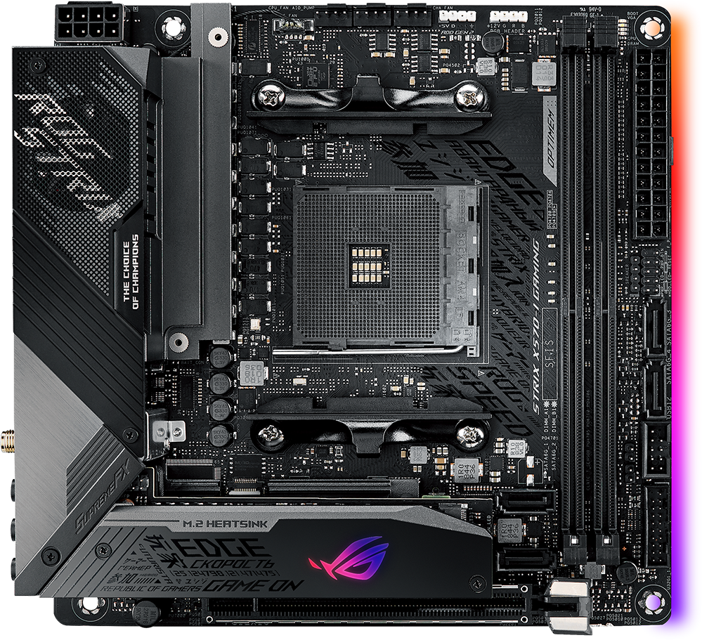 

Материнская плата ASUS ROG STRIX X570-I GAMING, SocketAM4, AMD X570, 2xDDR4, PCI-Ex16, 4SATA3, 7.1-ch, 10/100/1000 Мбит/сек, 9USB 3.2, USB Type-C, HDMI, DisplayPort, mini-ITX, Retail, ROG STRIX X570-I GAMING