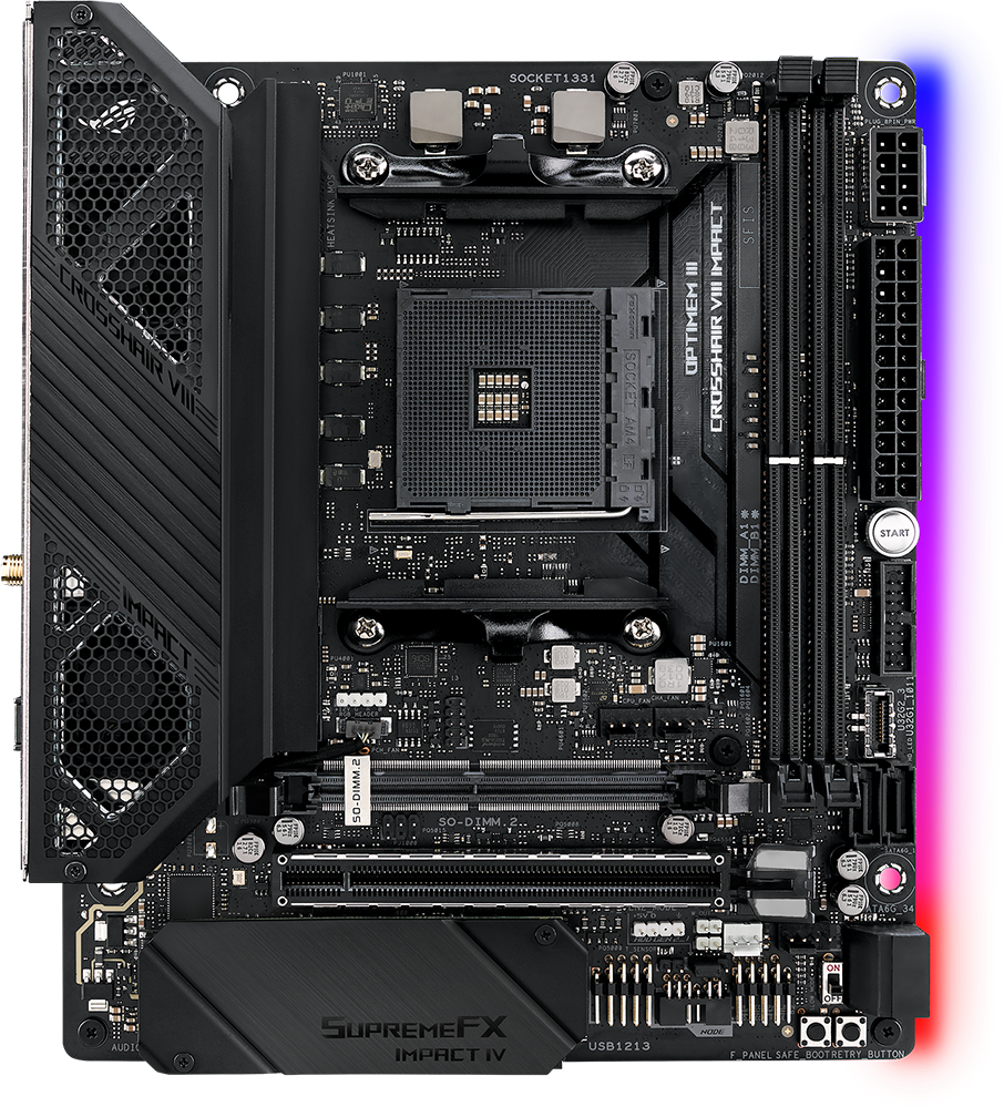 

Материнская плата ASUS ROG Crosshair VIII Impact, SocketAM4, AMD X570, 2xDDR4, PCI-Ex16, 4SATA3, 7.1-ch, 10/100/1000 Мбит/сек, 14USB 3.2, USB Type-C, mini-DTX, Retail, ROG Crosshair VIII Impact