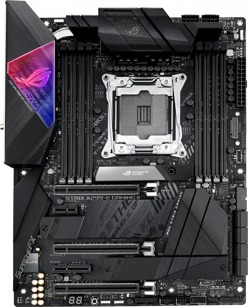 

Материнская плата ASUS ROG STRIX X299-E GAMING II, Socket2066, Intel X299, 8xDDR4, 3PCI-Ex16, 8SATA3, 7.1-ch, GLAN, 2.5GLAN, 10 USB 3.2, 1 USB Type-C, ATX, Retail, ROG STRIX X299-E GAMING II