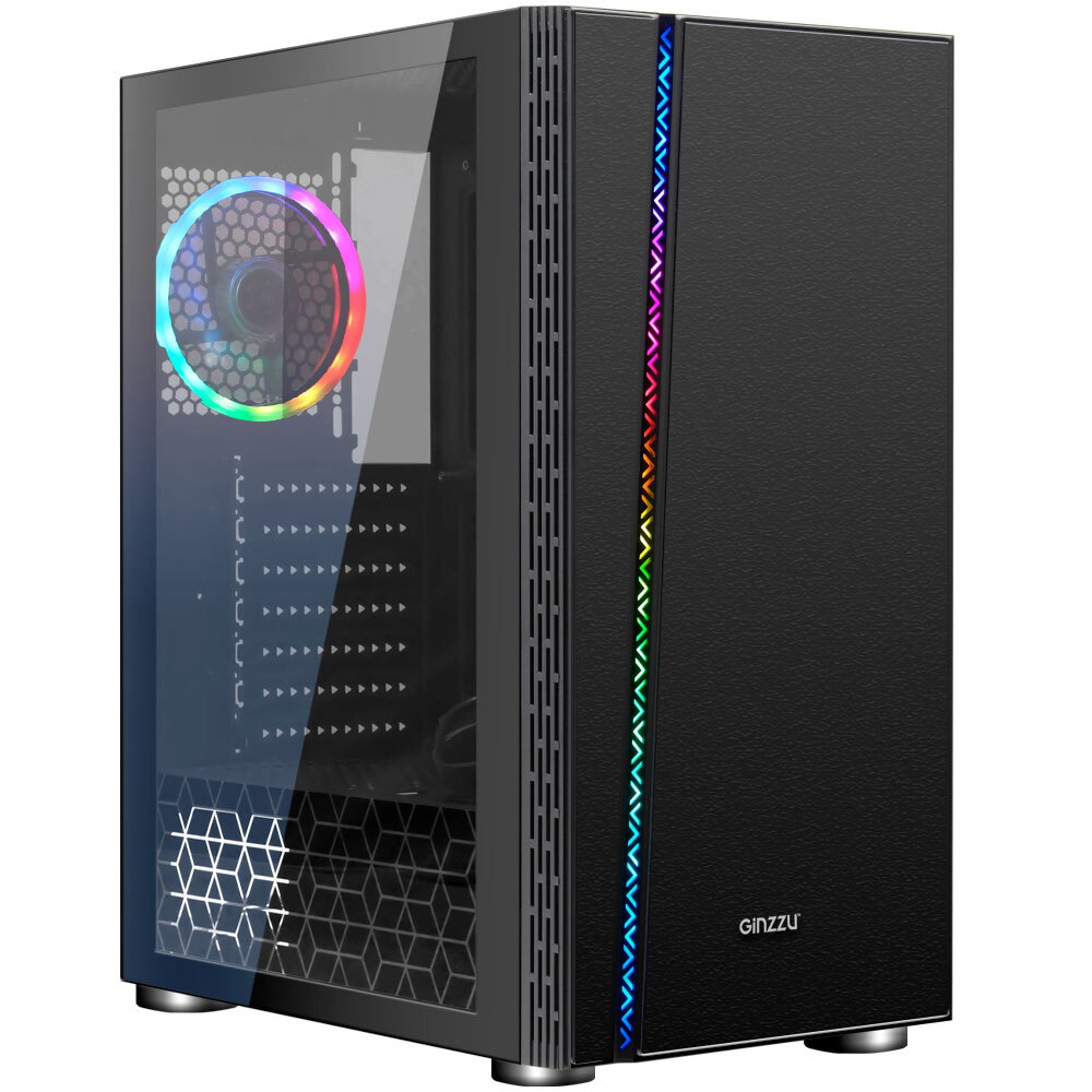 Корпус Ginzzu CL200, ATX, Midi-Tower, USB 3.0, RGB подсветка, черный, без БП