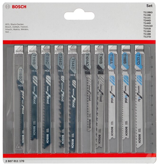 

Набор пилок для лобзика Bosch L82-100 x 56-75, быстрый рез, фигурный, чистый, алюминий, дерево, металл, 10шт. (2607011170)
