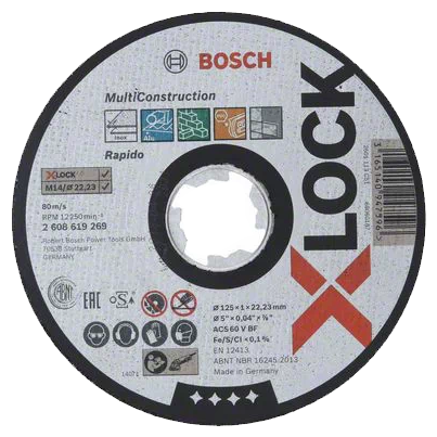 Диск отрезной BOSCH X-Lock 125ммx1мм x 222мм прямой универсальный 1шт 2608619269 85₽