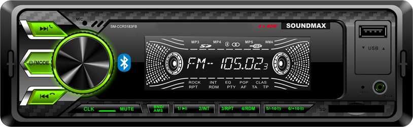 

Автомагнитола SoundMAX SM-CCR3183FB, 1 DIN, 4x40 Вт, USB, черный (SM-CCR3183FB), SM-CCR3183FB