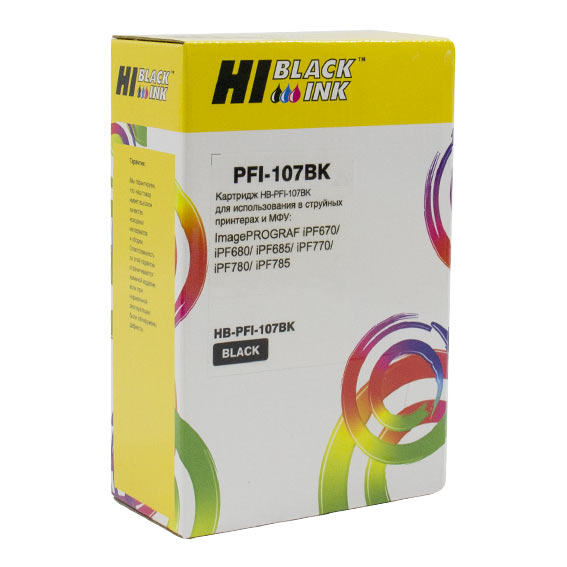 

Картридж струйный Hi-Black HB-PFI-107BK (PFI-107BK/6705B001), черный, совместимый, 130 мл, для Canon imagePROGRAF iPF680/iPF685/iPF780/iPF785