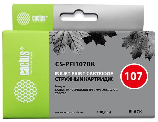 Картридж Cactus CS-PFI107BK, совместимый, черный, для Canon