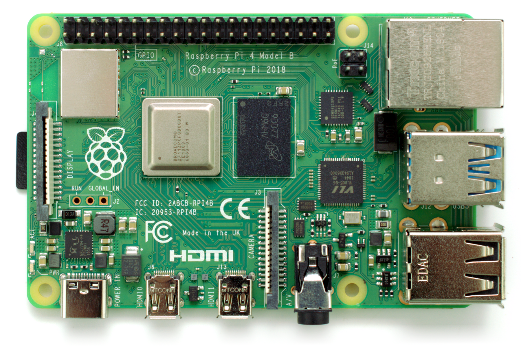 Микрокомпьютер Raspberry Pi 4 Model B, Broadcom BCM2711 1.5 ГГц, 4Gb LP-DDR4, GLAN, WiFi, BT, 2xUSB 2.0, 2xUSB 3.0, microHDMI (RA545)