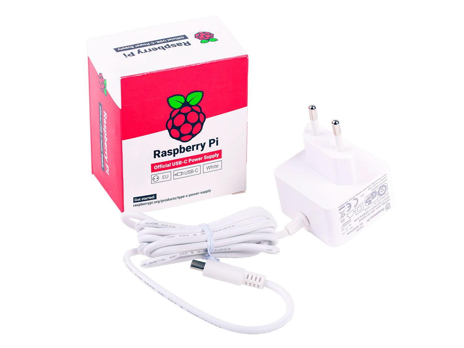 Блок питания Raspberry Official USB-C Power Supply для Raspberry Pi 4, 15.3W, 5.1V, 3A, USB Type С, 1.5m, белый (187-3413)