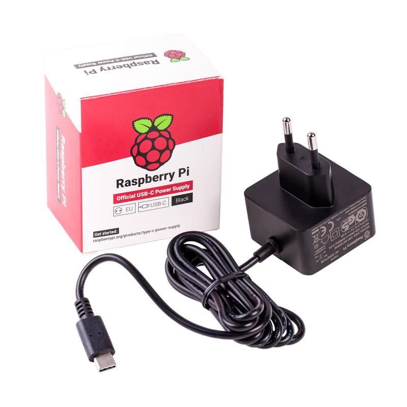 

Блок питания Raspberry Official USB-C Power Supply для Raspberry Pi 4, 15.3W, 5.1V, 3A, USB Type С, 1.5m, черный (187-3417), Official USB-C Power Supply