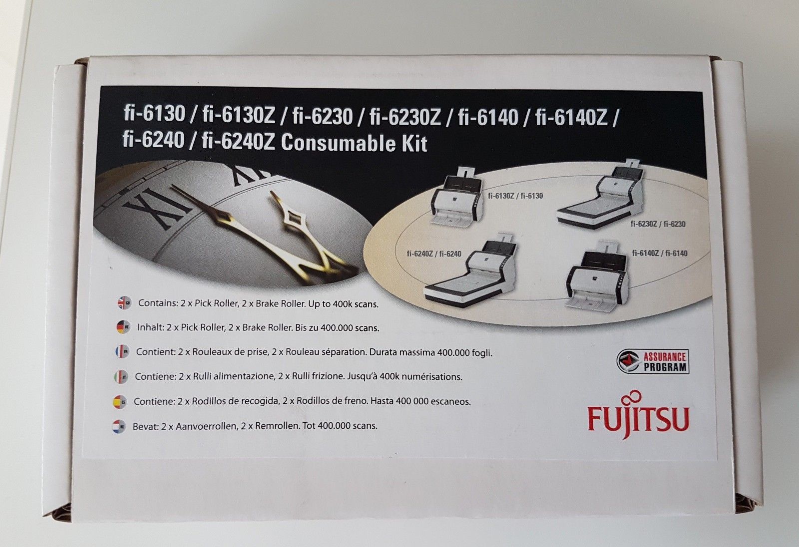 

Комплект расходных материалов Fujitsu Consumable Kit оригинал для Fujitsu fi-6130/fi-6230/fi-6140/fi-6240/fi-6130Z/fi-6230Z/fi-6140Z/fi-6240Z, 4шт., 400000 страниц (CON-3540-011A), Consumable Kit