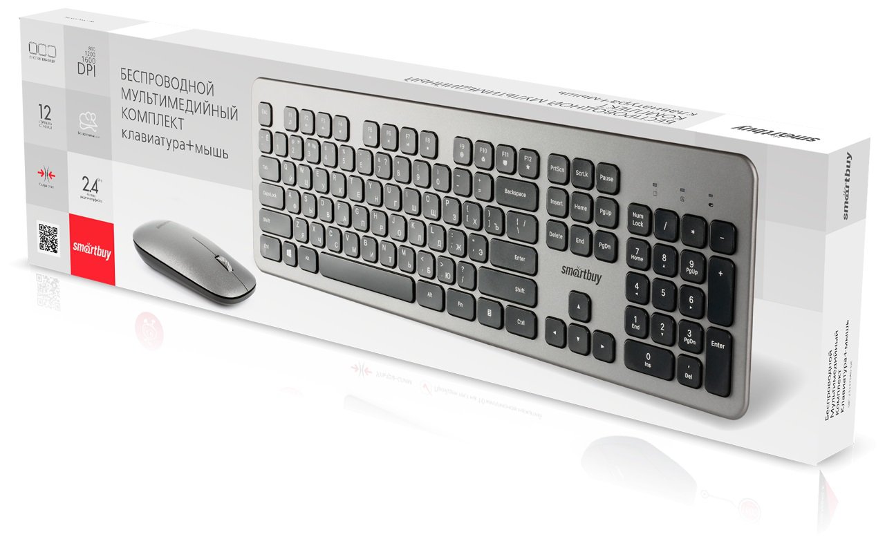 Клавиатура + мышь SmartBuy 233375AG-GK, беспроводная, USB, черный/серый (SBC-233375AG-GK)