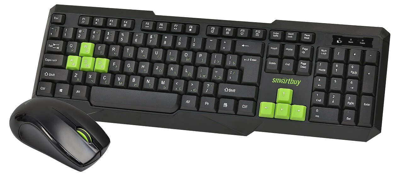 Клавиатура + мышь SmartBuy ONE, беспроводной, USB, черный/зеленый (SBC-230346AG-KN)