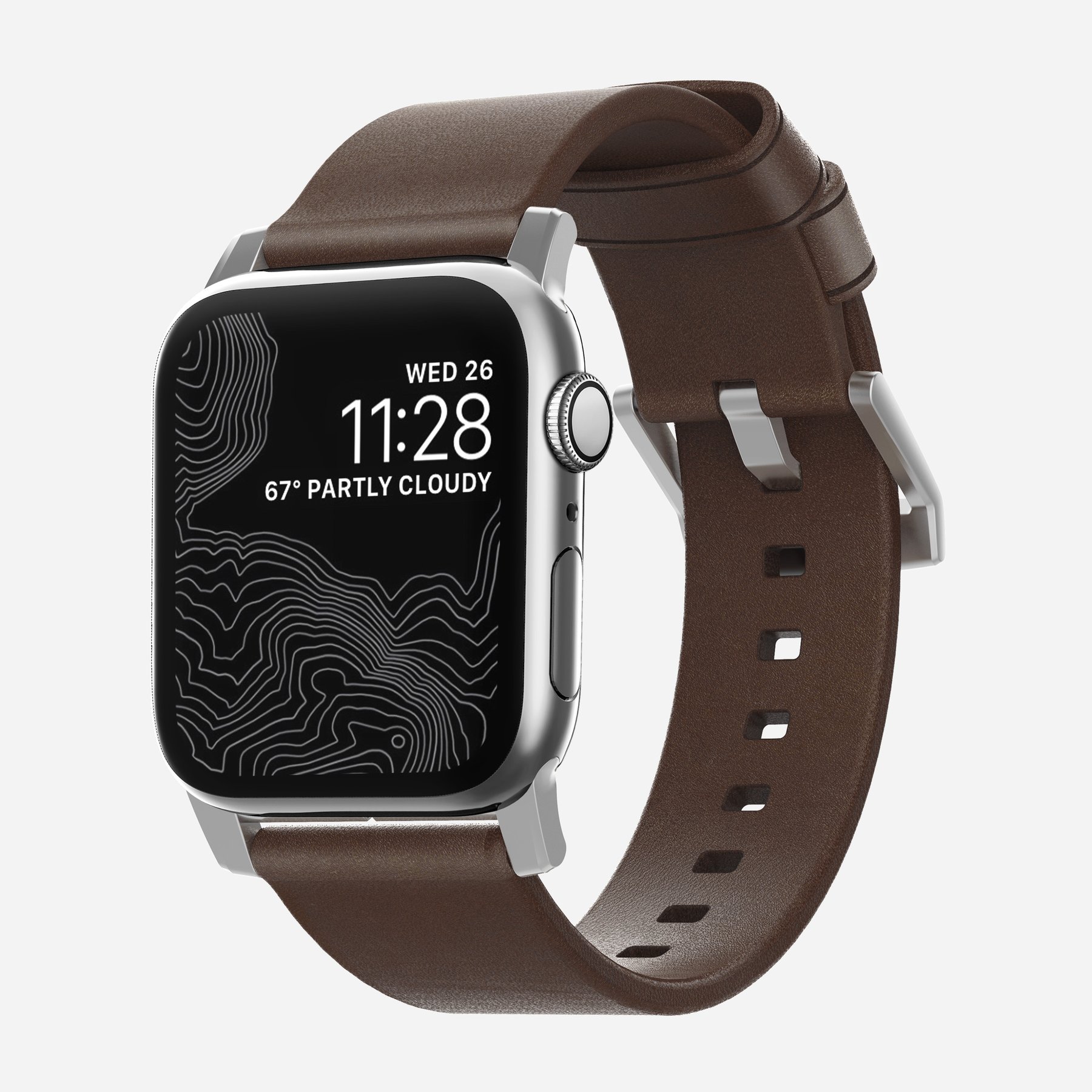 

Ремешок Nomad Modern Strap для Apple Watch 42/44 mm, кожа, темно-коричневый/серебристый (NM1A4RSM00)