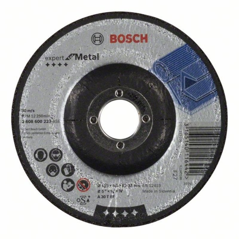 

Диск шлифовальный BOSCH ⌀125мм x 6 мм x22.2мм, 1шт., по металлу (2608600223)