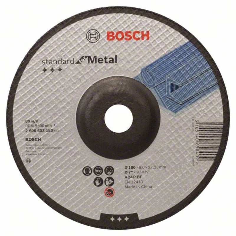 

Диск шлифовальный BOSCH ⌀180мм x 6 мм x22.2мм, 1шт., по металлу (2608603183)