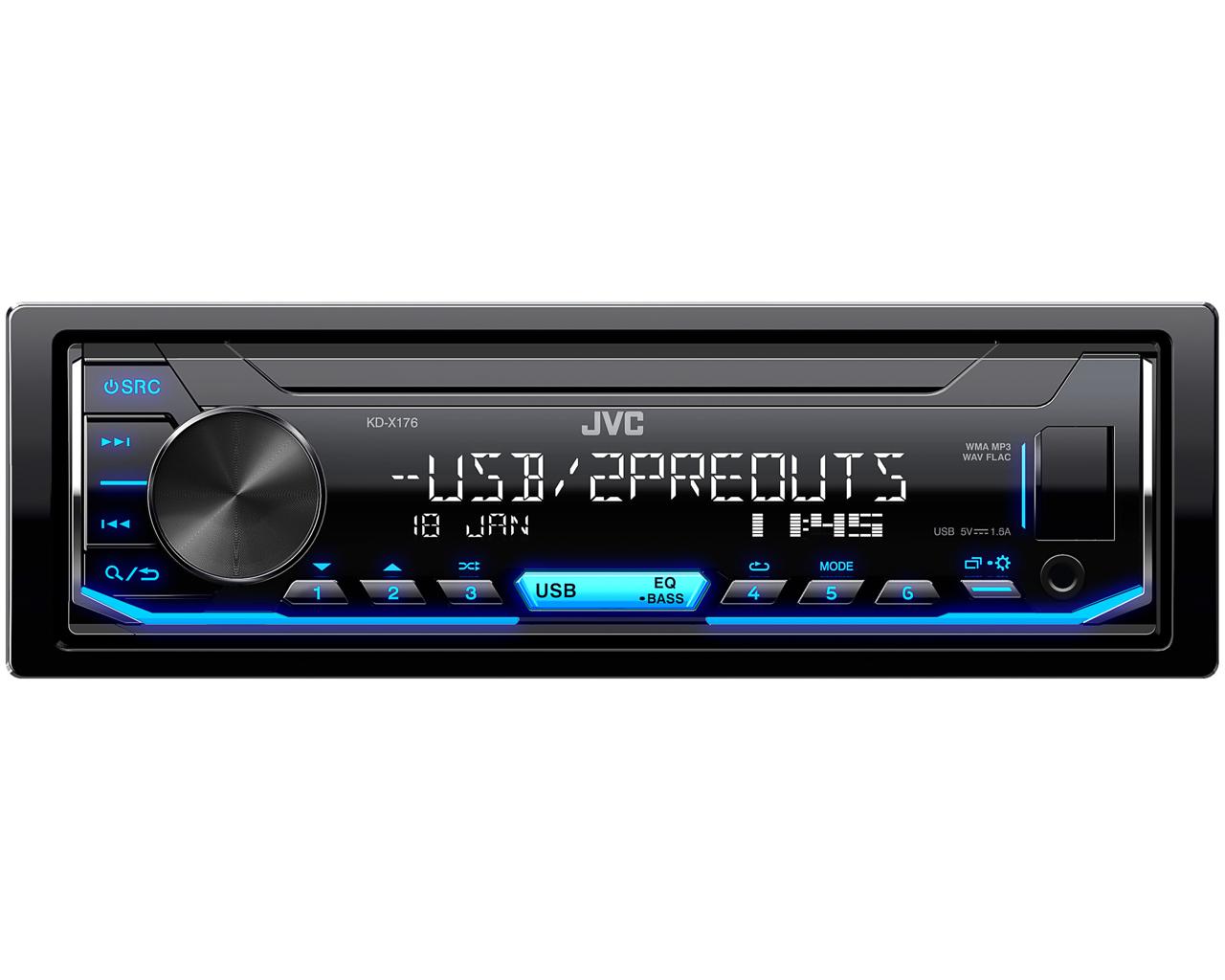 

Автомагнитола JVC KD-X176, 1 DIN, 4x50W, USB черный, KD-X176