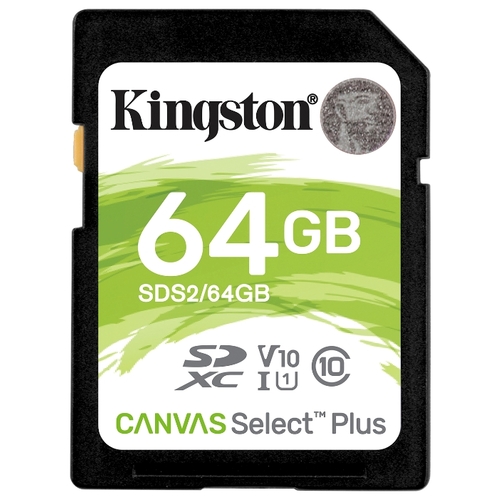 

Карта памяти 64Gb SDXC Kingston Canvas Select Plus Class 10 UHS-I U1 V10 (SDS2/64GB), SDS2/64GB