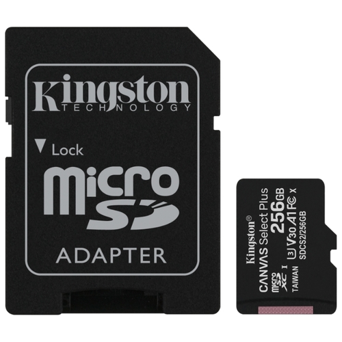 Карта памяти 256Gb microSDXC Kingston Canvas Select Plus Class 10 UHS-I U3 A1 + адаптер (SDCS2/256GB)