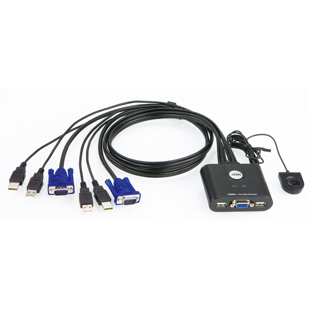 Коммутатор KVM (КВМ) ATEN CS22U, 2-ПК, клавиатура USB, мышь USB, видео VGA 2048x1536 (CS22U-A7)