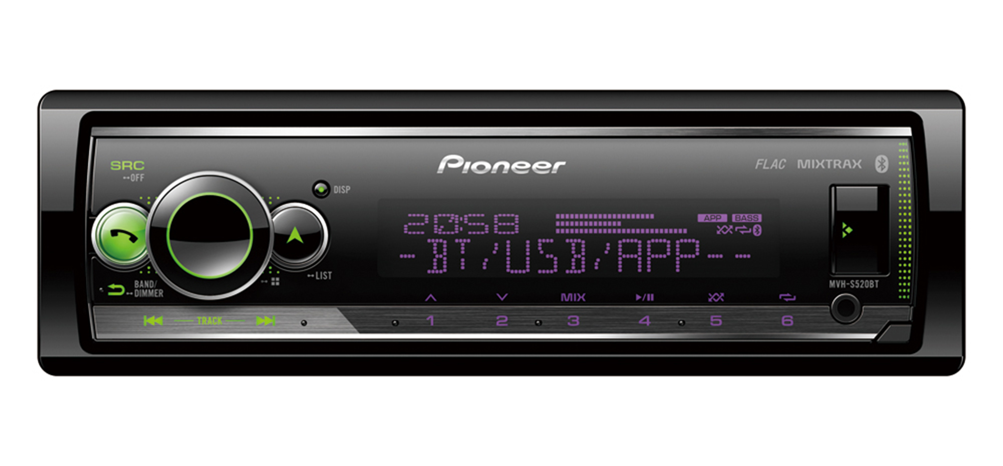 

Автомагнитола Pioneer MVH-S520BT, 1 DIN, 4x50W, USB черный, MVH-S520BT
