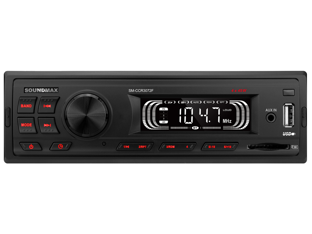 Автомагнитола SoundMAX SM-CCR3072F, 1 DIN, 4x45 Вт, черный