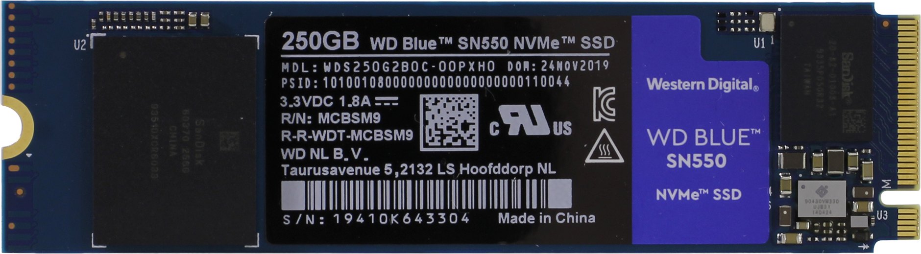 Твердотельный накопитель (SSD) Western Digital 250Gb SN550, 2280, M.2, NVMe (WDS250G2B0C) - фото 1