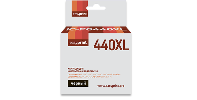 

Картридж струйный EasyPrint IC-PG440XL (PG-440XL/5216B001), черный, совместимый, 600 страниц, для Canon PIXMA MG2140/3140/3540/MX394/434/474