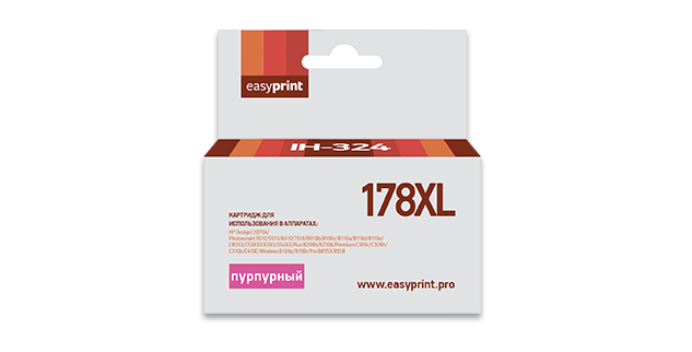 

Картридж струйный EasyPrint IH-324 (№178XL/CB324HE), пурпурный, совместимый, для Deskjet 3070A/Photosmart 5510/6510/C8583 с чипом