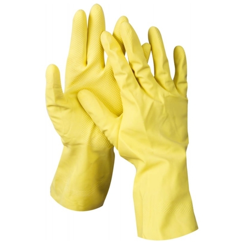Перчатки хозяйственно-бытовые латексные, с х/б напылением, L, желтый, DEXX (11201-L)