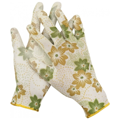 Перчатки садовые полиэстер с полиуретановым покрытием, 13 класс, L, белый/зеленый, GRINDA (11293-L)
