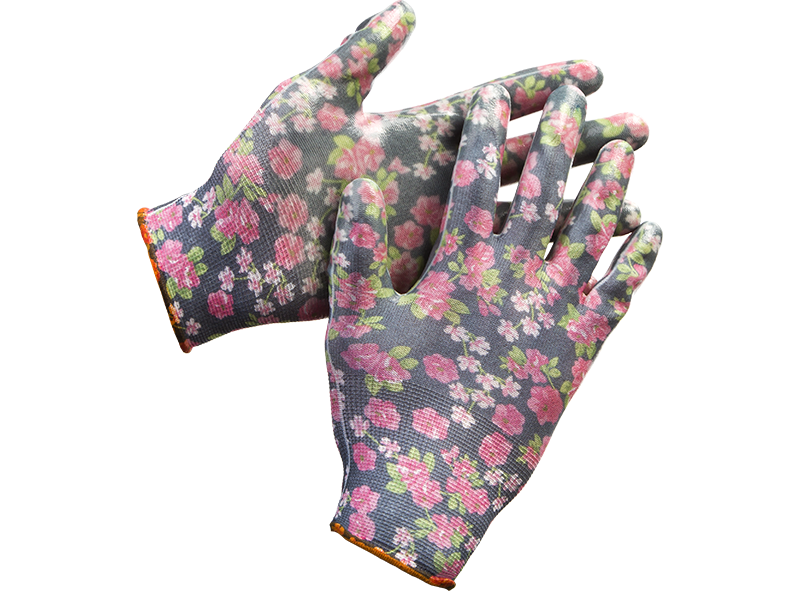 Перчатки садовые с нитриловым покрытием, L-XL, черный/розовый, GRINDA (11297-XL)