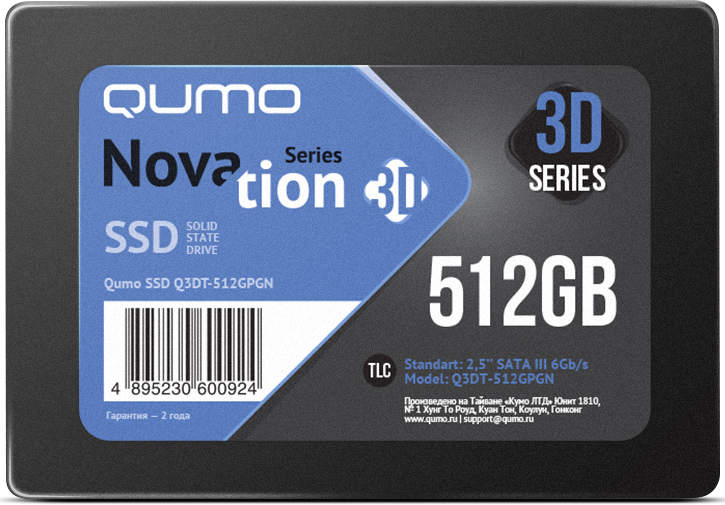 

Твердотельный накопитель (SSD) Qumo 512Gb Novation TLC 3D, 2.5", SATA3 (Q3DT-512GPGN)