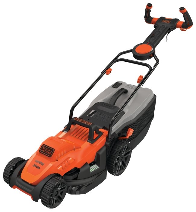 

Колесная газонокосилка BLACK+DECKER BEMW461ES-QS, электрическая, 1400Вт, ширина скашивания 34см, высота скашивания 20мм-70мм, 93 дБ, объем травосборника 40 л, 14.4кг, BEMW461ES-QS