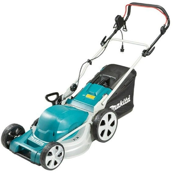 

Колесная газонокосилка Makita ELM4620, электрическая, 1800Вт, ширина скашивания 46см, высота скашивания 20мм-75мм, объем травосборника, 23.4кг, ELM4620