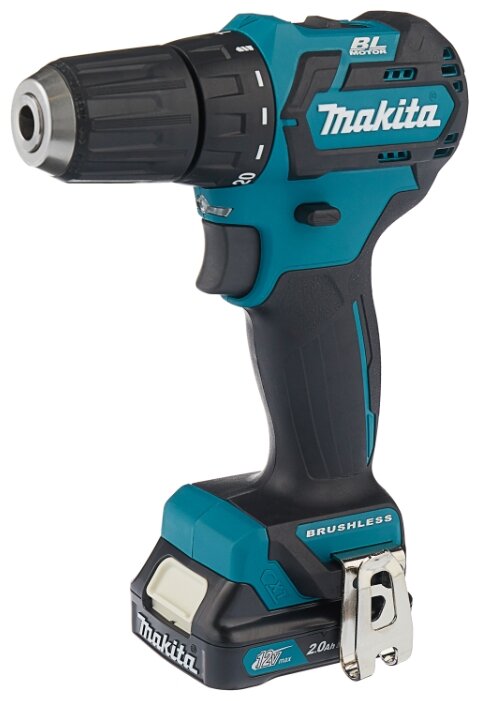 Дрель-шуруповерт Makita DF332DWAE, аккумуляторный, 35 нм, 1500 об/мин, 10.8V, 2 А·ч, Li-Ion, два акб, быстрозажимной патрон, кейс, 1 кг