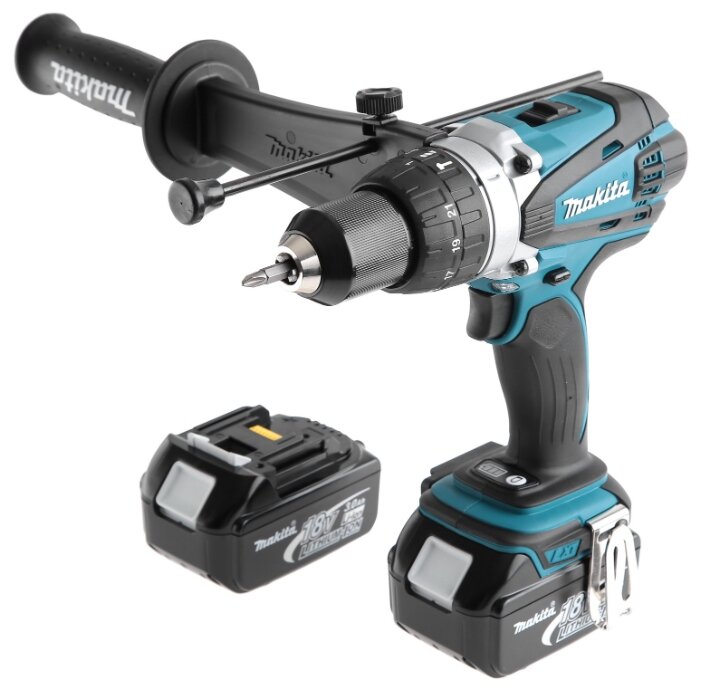 

Дрель-шуруповерт Makita DHP458RFE, аккумуляторный, 91 нм, 2000 об/мин, 18V, 3 А·ч, Li-Ion, два акб, быстрозажимной патрон, кейс, 2.3 кг, DHP458RFE
