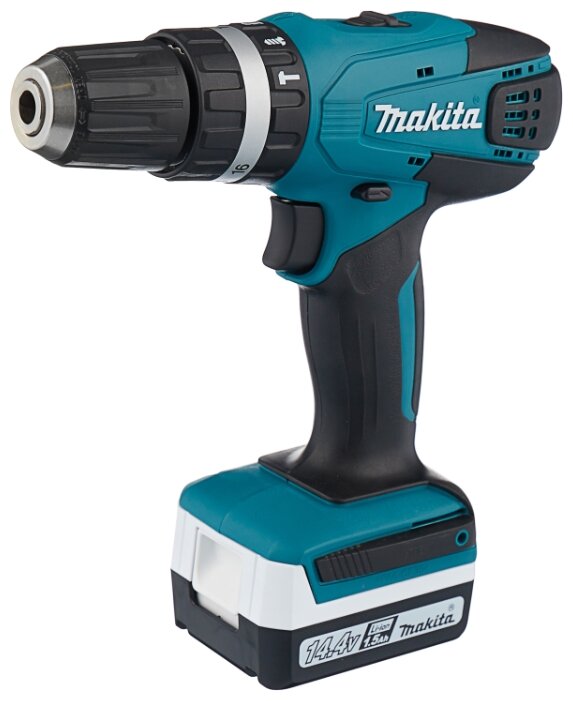 

Дрель-шуруповерт Makita HP347DWE, аккумуляторный, 30 нм, 1400 об/мин, 14.4V, 1.5 А·ч, Li-Ion, два акб, быстрозажимной патрон, кейс, 1.5 кг, HP347DWE