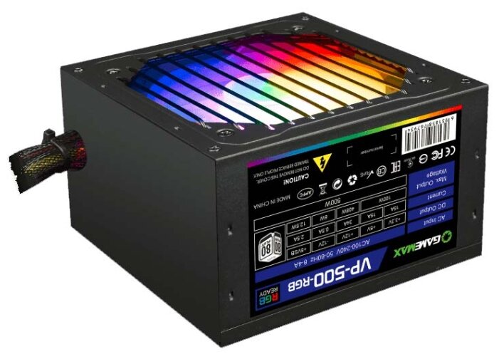 

Блок питания 500 Вт ATX GameMax VP-500-RGB, 120 мм, 80 Plus, VP-500-RGB