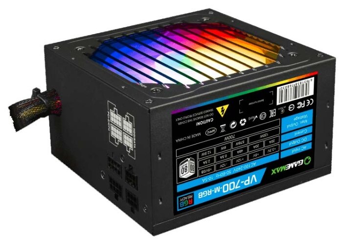 Блок питания 700 Вт, GameMax VP-700-RGB-MODULAR, 120 мм 80 Plus