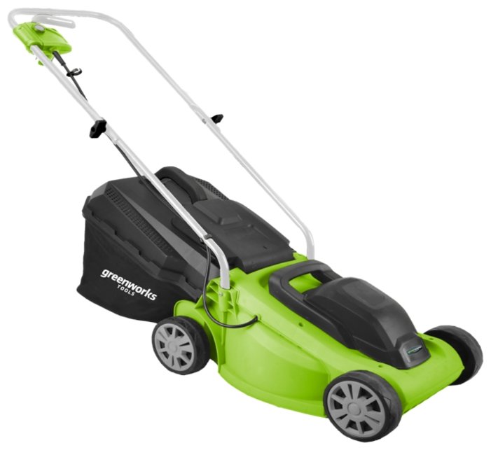 

Колесная газонокосилка Greenworks GLM1232, электрическая, 1200Вт, ширина скашивания 33см, высота скашивания 20мм-60мм, объем травосборника 25 л, 6.9кг (2502207), GLM1232
