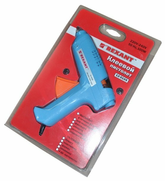 Клеевой пистолет REXANT 12-0105 100 Вт, ⌀ стержня 1.1 см