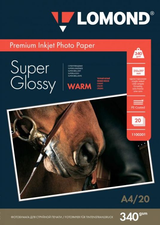 

Фотобумага A4 340 г/м² суперглянцевая, 20 листов, односторонняя, Lomond Premium Photo Paper 1100301 для струйной печати