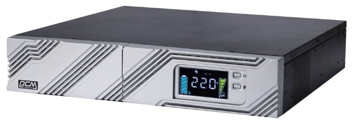 ИБП Powercom Smart King RT SRT-2000A LCD, 2000 В·А, 1.8 кВт, IEC, розеток - 9, USB, черный/серебристый