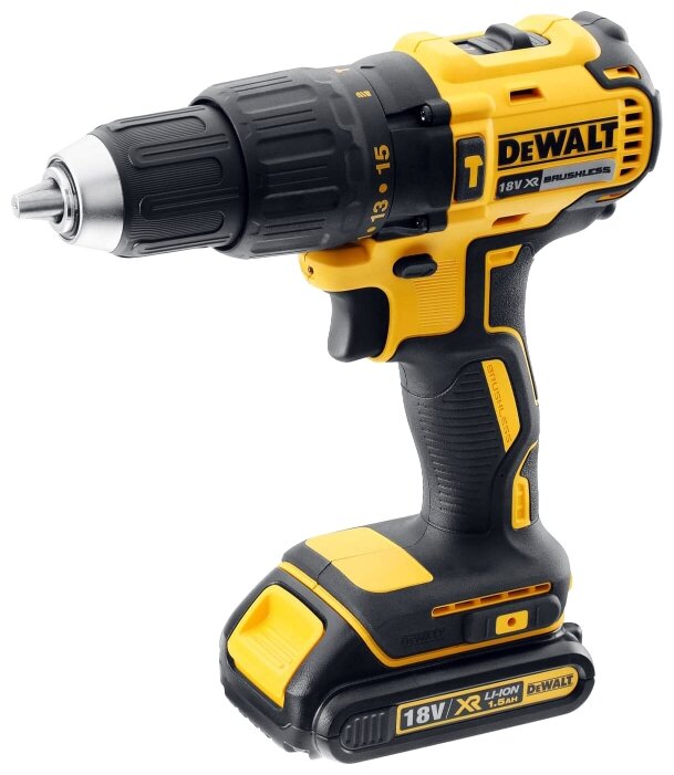 Дрель-шуруповерт DeWALT DCD778D2T, аккумуляторный, 65 Н·м, 1750 об/мин, 18V, 2 А·ч, Li-Ion, два акб, быстрозажимной патрон, кейс, 1.5кг (DCD778D2T-QW)