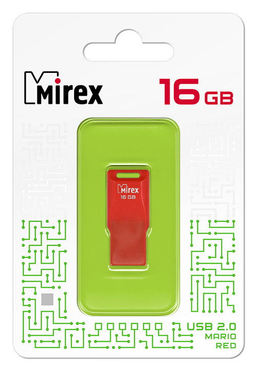 

Флешка 16Gb USB 2.0 Mirex Mario, красный (13600-FMUMAR16), Mario