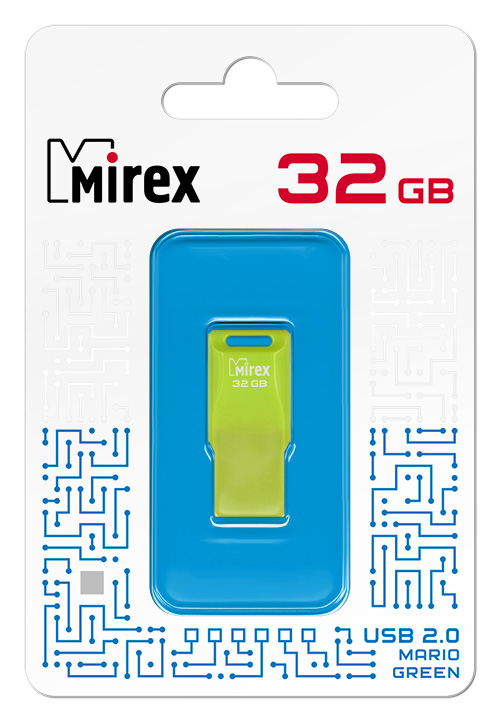 

Флешка 32Gb USB 2.0 Mirex Mario, зеленый (13600-FMUMAG32), Mario