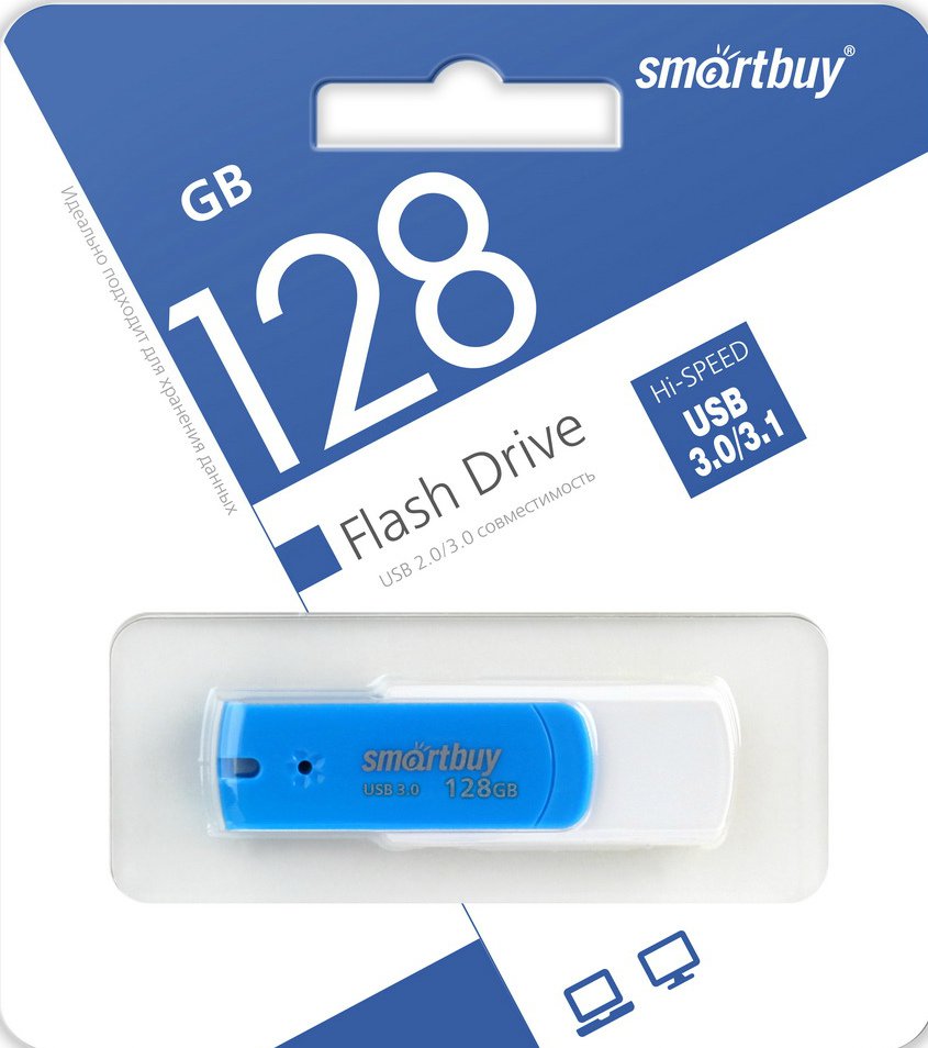 

Флешка 128Gb USB 3.0 SmartBuy Diamond, белый/синий (SB128GBDB-3), Diamond
